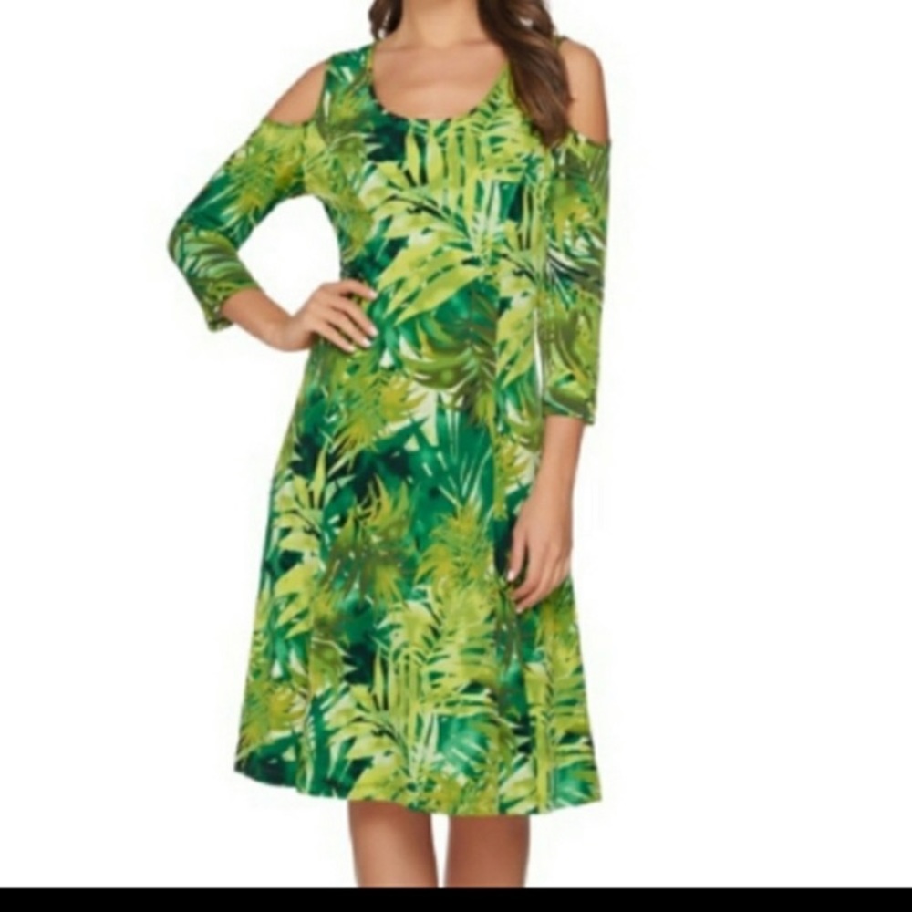 Susan Graver cold shoulder tropical dress